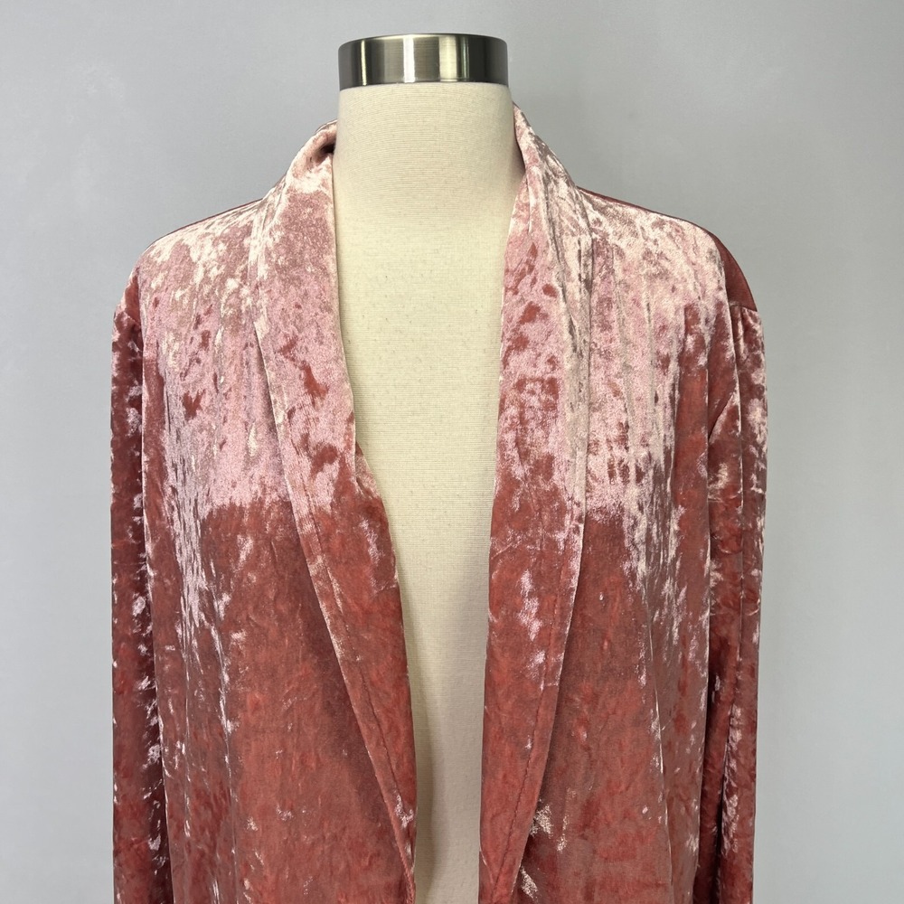 Allen Schwartz Pink Crushed Velvet Open Blazer Sz M Holiday Feminine - Picture 5 of 16